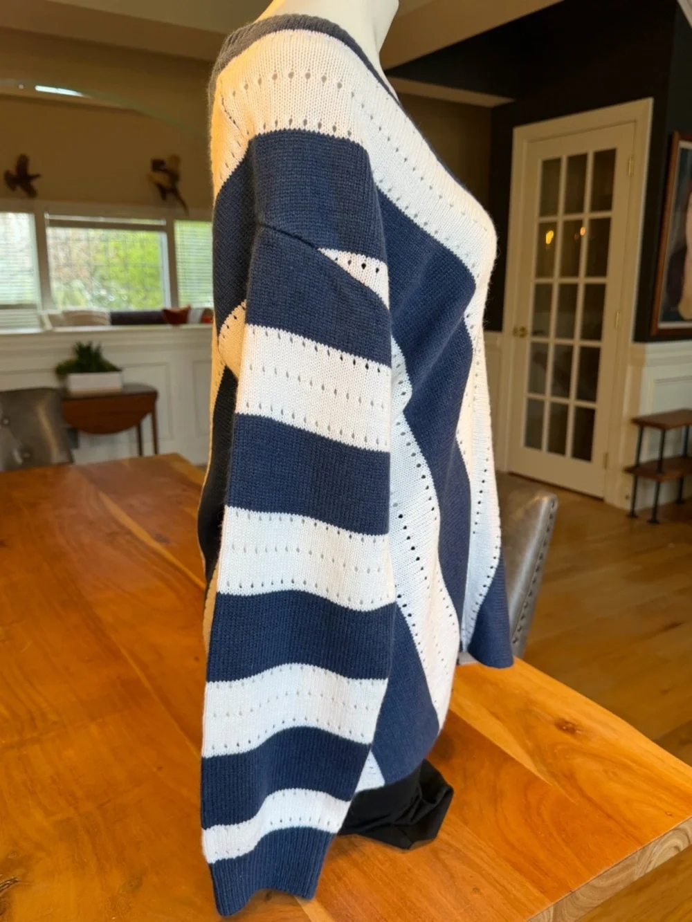 Coastal Preppy V-Neck Striped Sweater Blue/White Acrylic (VGUC) - Picture 5 of 12